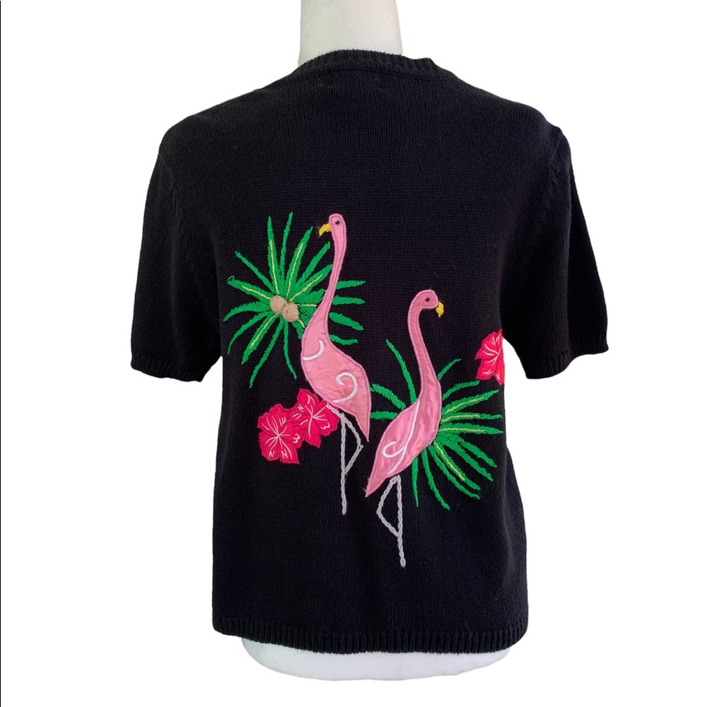 Designers Studio Originals Flamingo Print Short Sleeve Sweater